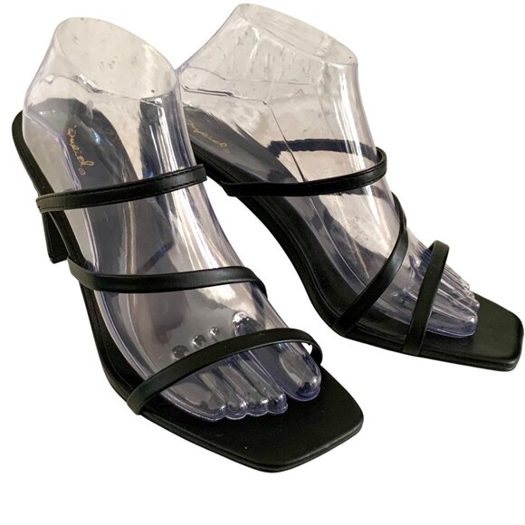 Qupid Kaylee Strappy Heel Mule Sandals US 10 EUR 41 Black PU Leather Slip On - Picture 1 of 8